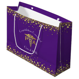 Physician Assistant PA Graduation Purple Gold Large Gift Bag