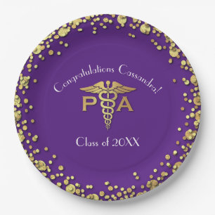 Physician Assistant PA Graduation Purple Gold Paper Plate