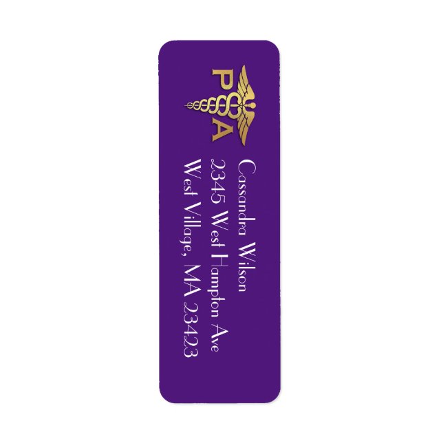 Physician Assistant PA Graduation Purple Gold Return Address Label (Front)