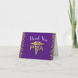 Physician Assistant PA Graduation Purple Gold Thank You Card