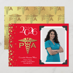 Physician Assistant PA Graduation Red Gold Invitation