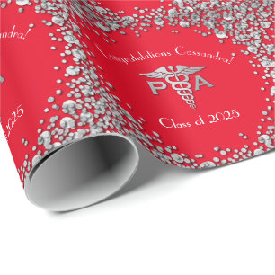 Physician Assistant PA Graduation Red Silver Wrapping Paper