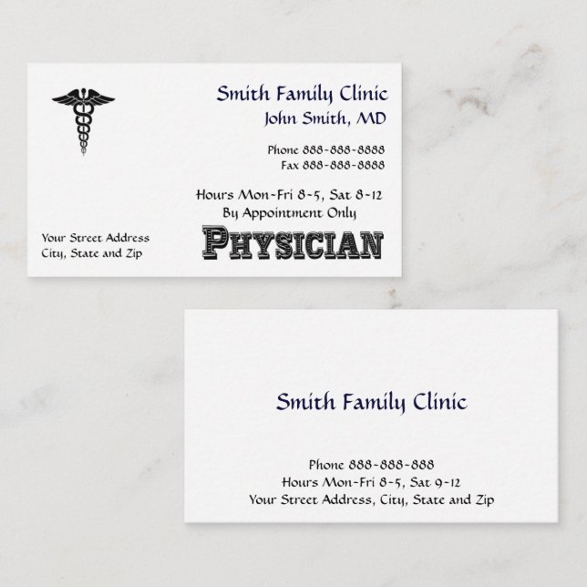 Physician Doctor Medical Symbol Business Card (Front/Back)