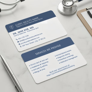 Physician Medical Clinic Minimalist Navy Blue Business Card