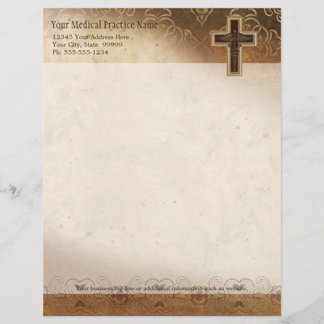 Physician Medical Doctor Practice Christian Symbol Customized Letterhead (Front)