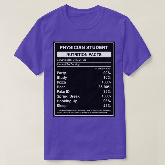 Physician Student Nutrition Facts Label Funny Futu T-Shirt (Design Front)
