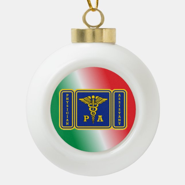 Physicians Assistant Caduceus Shield Ceramic Ball Christmas Ornament (Front)