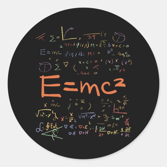 Physics and Math Formulas EMC2 Classic Round Sticker (Front)