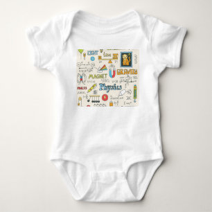 Physics concepts, hand-drawn vintage style. baby bodysuit