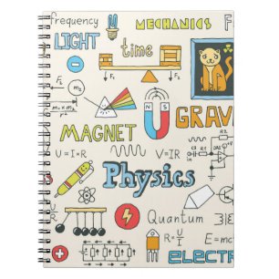 Physics concepts, hand-drawn vintage style. notebook