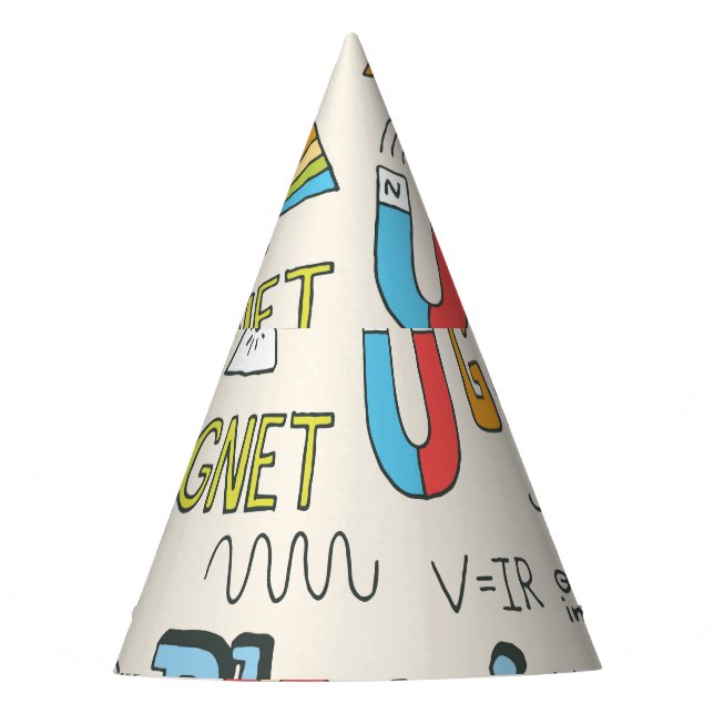 Physics concepts, hand-drawn vintage style. party hat (Front)