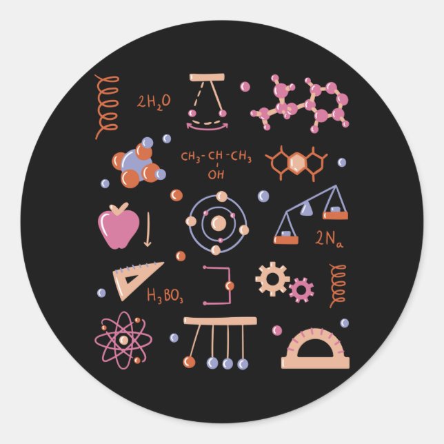 Physics elements classic round sticker (Front)