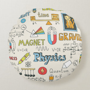 Physics. Hand drawn. Vintage illustration. Round Cushion