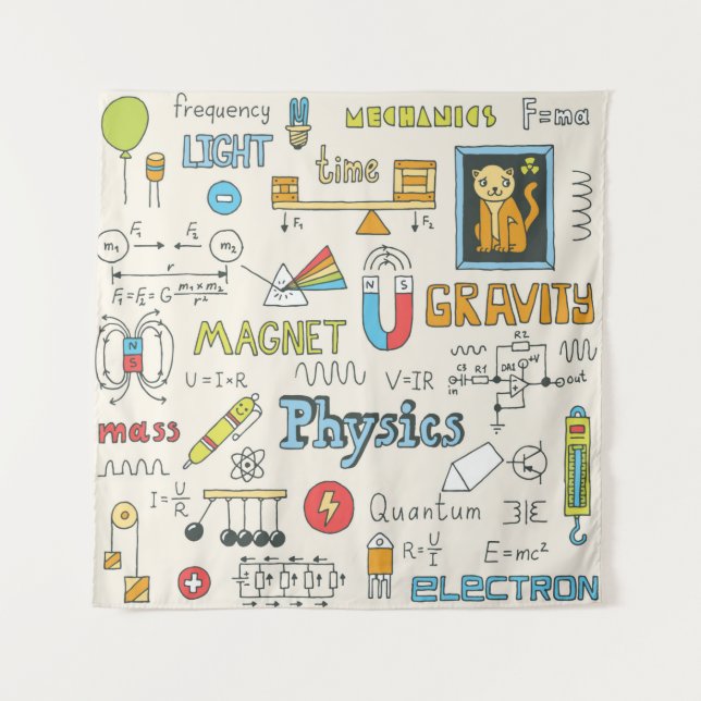Physics. Hand drawn. Vintage illustration.  Tapestry (Front)