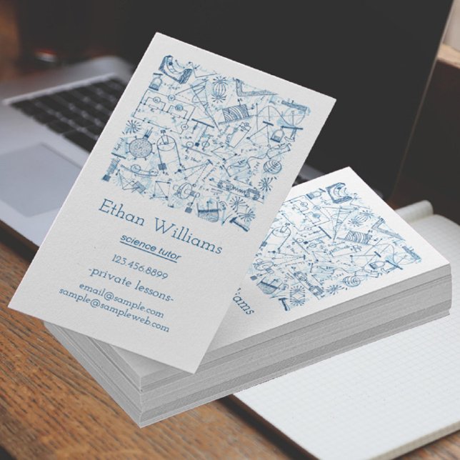 Physics Science Doodle Elements Tutor Teacher Business Card (Creator Uploaded)