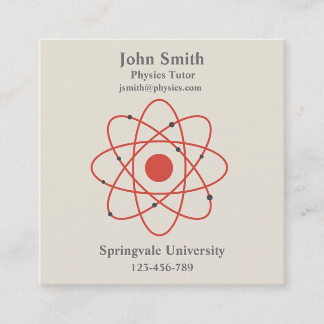 Physics teacher physics science tutor square business card (Front)