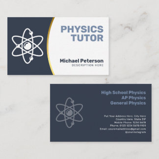 Physics Tutor | Charcoal Grey Gold Accents Business Card