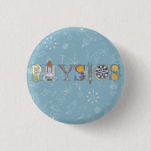 Physics typography and diagrams dusky blue 3 cm round badge