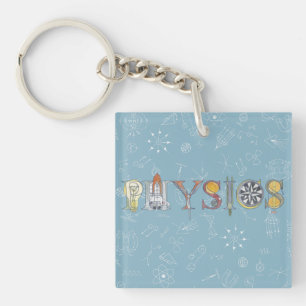 Physics typography and diagrams dusky blue key ring