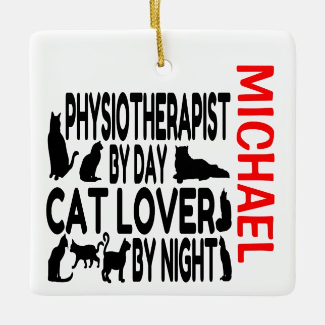 Physiotherapist Loves Cats CUSTOM Ceramic Ornament (Front)