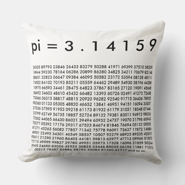 pi= 3.14159 Black White Math Science pi Day Digits Cushion (Front)