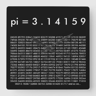 pi= 3.14159 Black White Math Science pi Day Digits Square Wall Clock