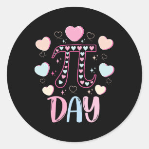 Pi Day 3.14 Pi Symbol Funny Pi Day Candy Heart Mat Classic Round Sticker
