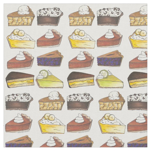 Pi Day Apple Banana Pumpkin Key Lime Pie Slice Fabric (Close Up)