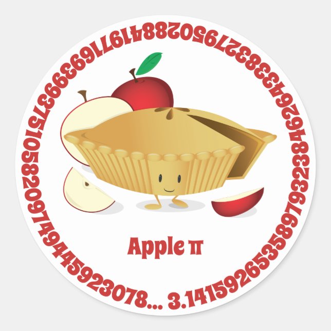 Pi Day Apple Pie Cute Cartoon Numbers Classic Round Sticker (Front)