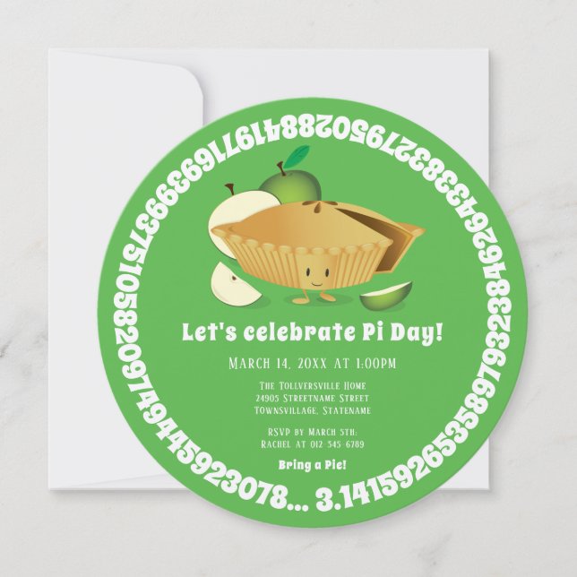 Pi Day Apple Pie Party Green Math Holiday Invitation (Front)
