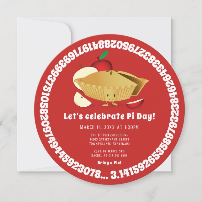 Pi Day Apple Pie Party Red Math Holiday Invitation (Front)