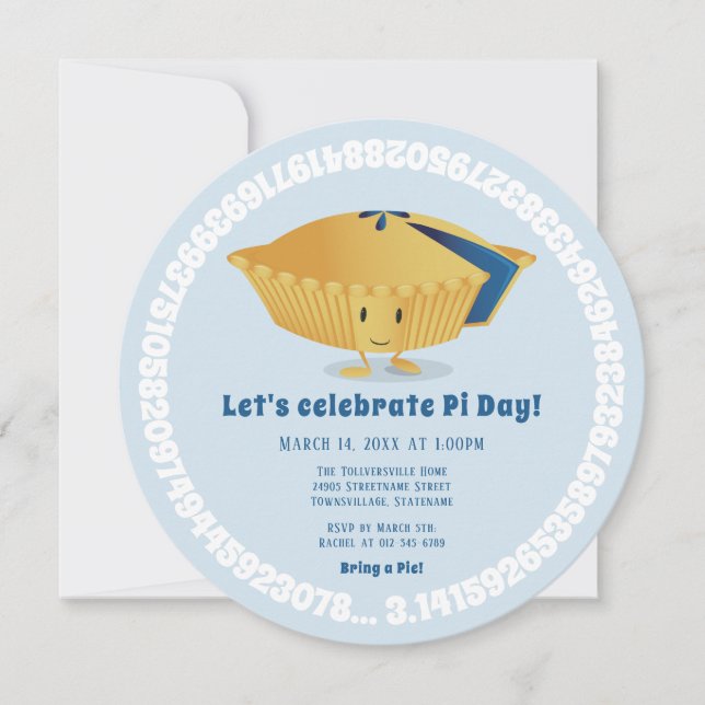 Pi Day Blueberry Pie Party Blue Math Holiday Invitation (Front)