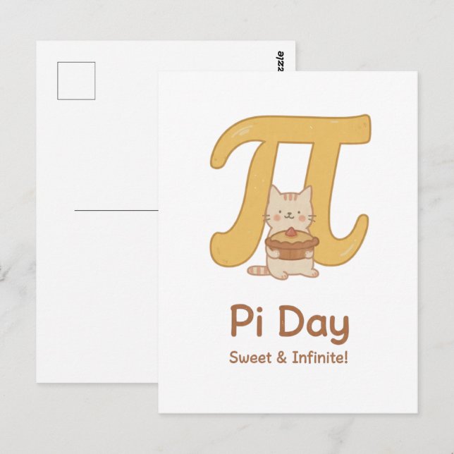 Pi Day Cute Cat Postcard – Sweet & Infinite | Math (Front/Back)