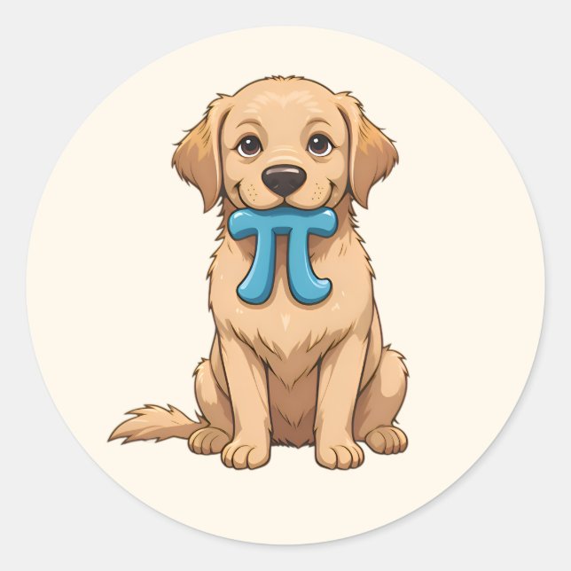 Pi Day Dog With Pi Symbol | Cute Pi Math Classic Round Sticker (Front)