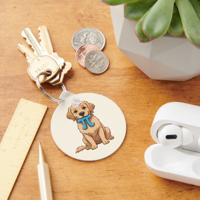 Pi Day Dog With Pi Symbol | Cute Pi Math Key Ring (Desk)