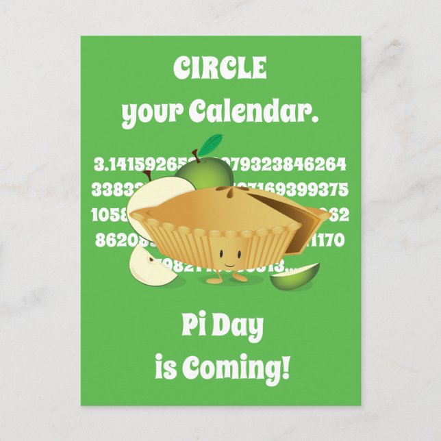 Pi Day Green Apple Pie Cartoon Character Numbers Postcard (Front)