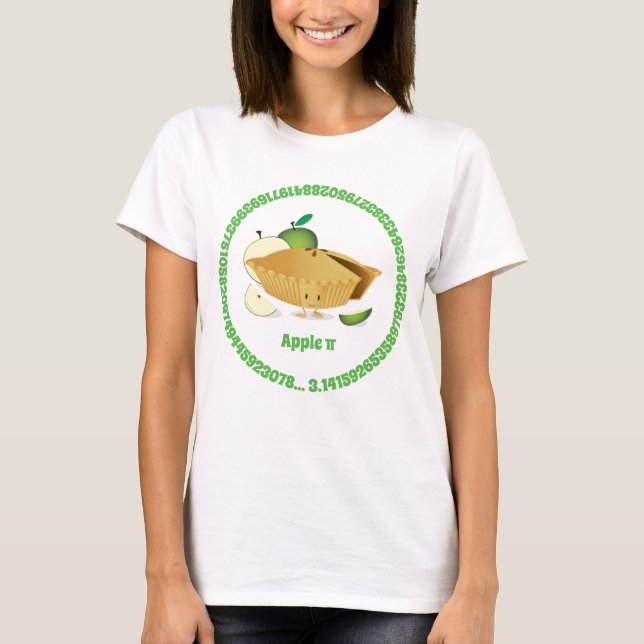 Pi Day Green Apple Pie Cartoon Character Numbers T-Shirt (Front)