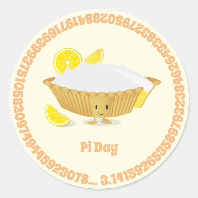 Pi Day Lemon Meringue Pie Cartoon Character Classic Round Sticker (Front)