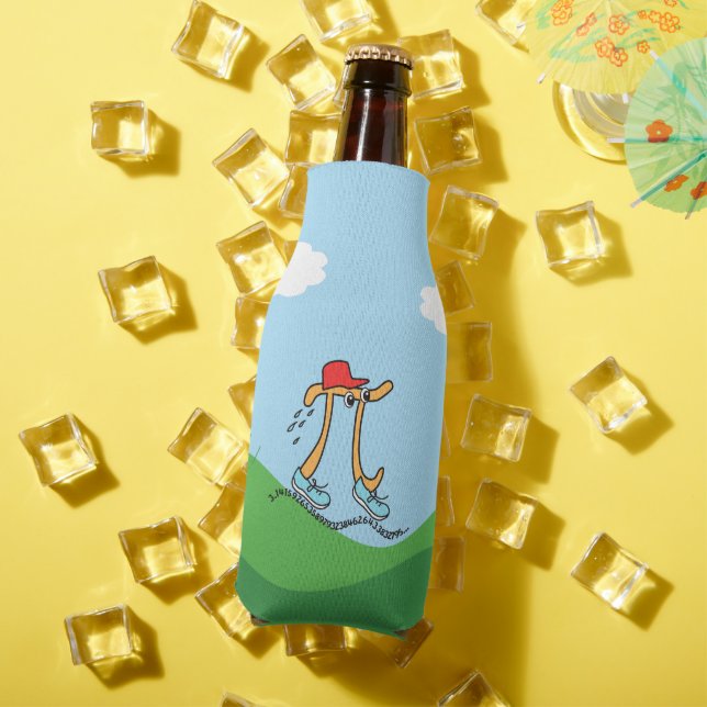 Pi Day - Long Running © - Funny Pi Guy Bottle Cooler (In Situ Summer)