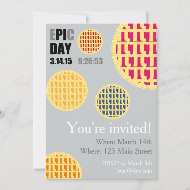 Pi Day Party Invitation Card - E*PI*C DAY 2015 (Front)