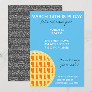 Pi Day Party Invitation w/ Pi Digits on Back!