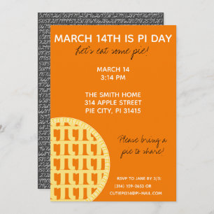 Pi Day Party Invitation w/ Pi Digits on Back!