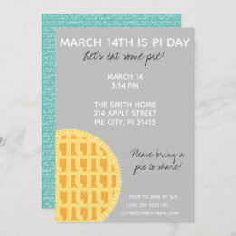 Pi Day Party Invitation w/ Pi Digits on Back!