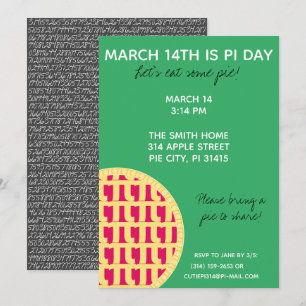 Pi Day Party Invitation w/ Pi Digits on Back!