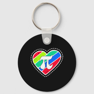 Pi Day Rainbow Hearts Math Teacher Gift Key Ring