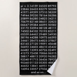Pi Digits Math Love Black White Typography Numbers Beach Towel