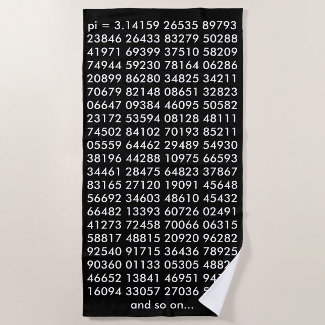 Pi Digits Math Love Black White Typography Numbers Beach Towel (Front)