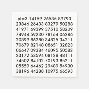 pi Digits Math Love pi= 3.14159 pi Day black white Napkin