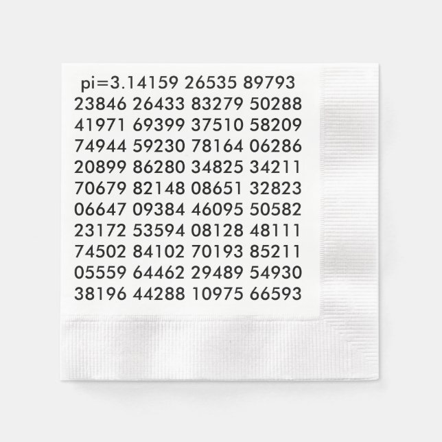 pi Digits Math Love pi= 3.14159 pi Day black white Napkin (Front)