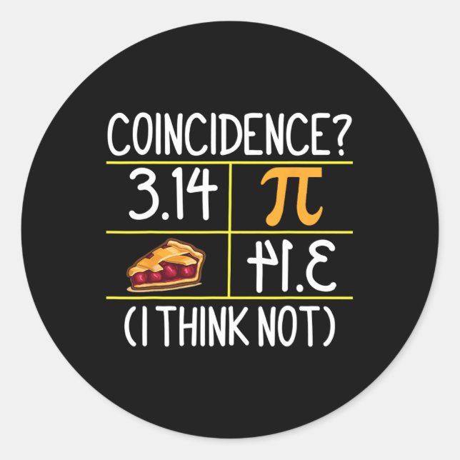 Pi Equals Pie Coincidence I Think Not Pi Day Math  Classic Round Sticker (Front)